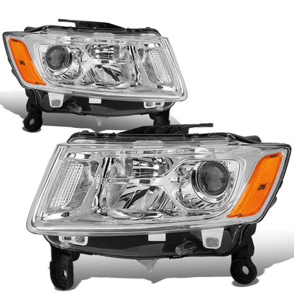 FAROS 14-16 JEEP GRAND CHEROKEE PRE FACELIFT - FITS MODELS WITH HALOGEN HEADLIGHTS ONLY - H1 LOW BEAM / 9005 HIGH BEAM - CHROME HOUSING / AMBER CORNER