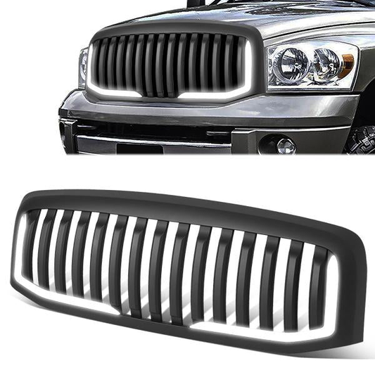 PARRILLA GRILLE - 06-08 DODGE RAM 1500 / 06-09 DODGE RAM 2500, 3500 - VERTICAL FENCE STYLE - W/ LED DRL LIGHT - LED'S REQUIRE WIRING INTO EXISTING LIGHTING - MATTE BLACK