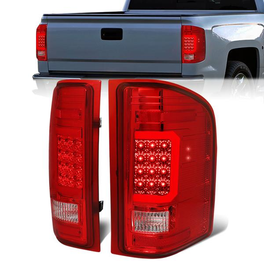 FAROS TRASEROS 07-13 CHEVY SILVERADO 1500 , GMC SIERRA 1500 / 07-14 CHEVY SILVERADO 2500HD , 3500HD , GMC SIERRA 2500HD , 3500HD - RED 3D STRIP - LED - CHROME / RED