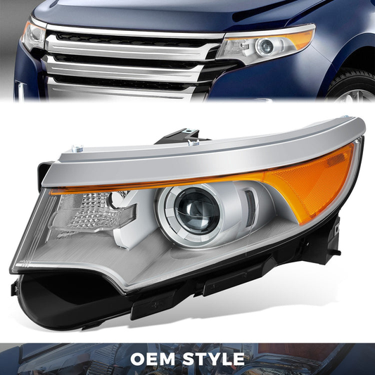 FAROS OE STYLE - 11-14 FORD EDGE - HID HEADLIGHT - D3S HEADLIGHT / 3457A TURN SIGNAL - CHROME HOUSING / AMBER REFLECTOR - LEFT