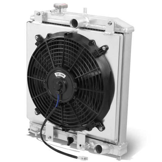 RADIADOR DE ALUMINIO RADIATOR + FAN SHROUD - 2 ROWS - 92-00 HONDA CIVIC / 93-97 DEL SOL / 94-01 ACURA INTEGRA (HALF SIZE) - 42MM - AUTOMATIC TRANSMISSION - BLACK FAN