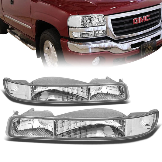 CUARTOS LUZ 99-06 GMC SIERRA 1500, 2500, 3500 AND HD MODELS / 2007 SIERRA 1500, 2500, 3500 AND HD MODELS CLASSIC ONLY / 00-06 YUKON 1500, 2500 - DOES NOT FIT C3 OR DENALI MODELS - 2PC - CHROME / CLEAR CORNER