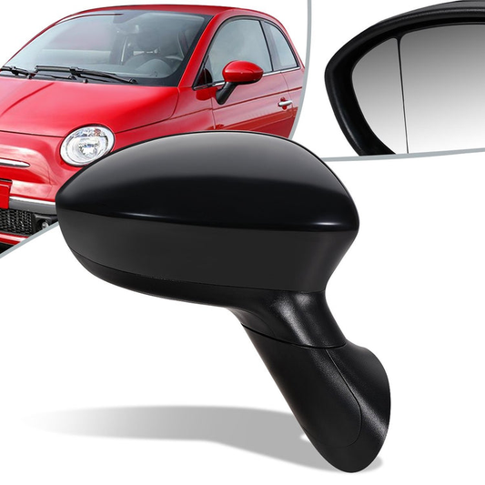 RETROVISOR MIRROR - OEM - 13-15 FIAT 500 - POWERED - HEATED - W/ TEMP SENSOR - FOLDING - BLACK MATERIAL - RIGHT