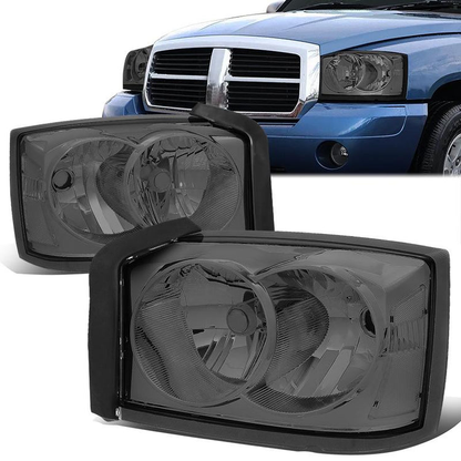 FAROS 05-07 DODGE DAKOTA - OE STYLE - CHROME HOUSING / SMOKED LENS / CLEAR CORNER - H13 LOW BEAM / HIGH BEAM
