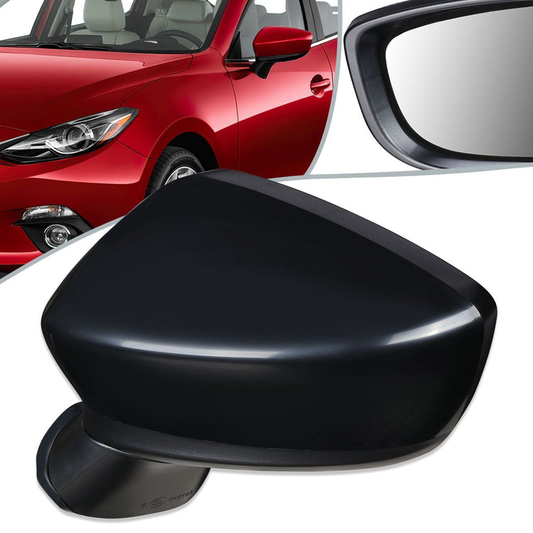 RETROVISOR MIRROR - OEM - 14-15 MAZDA 3 - POWERED - PAINTABLE - BLACK - LEFT