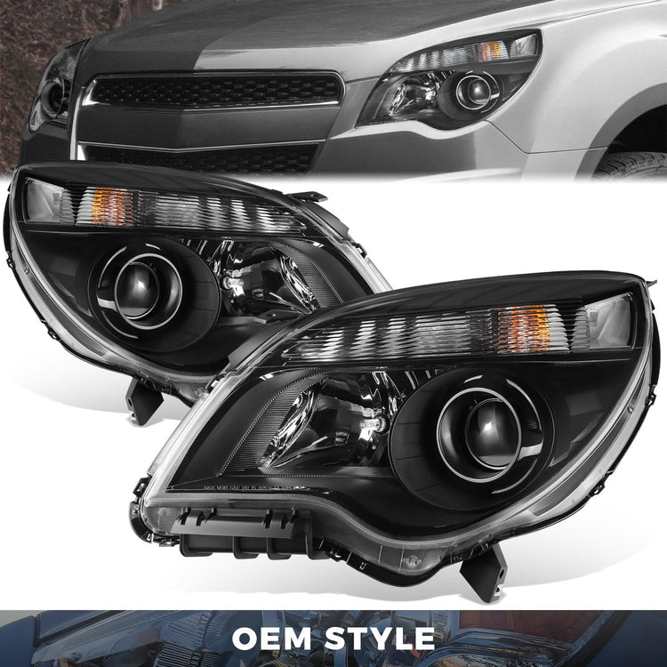 FAROS OE STYLE - 10-15 CHEVY EQUINOX - FITS LTZ MODELS - PROJECTOR HEADLIGHT - H11 LOW / 9005 HIGH / 194 MARKER / 7443NA TURN SIGNAL - BLACK HOUSING / AMBER REFLECTOR - LEFT AND RIGHT