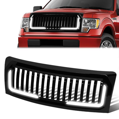 PARRILLA GRILLE - 09-14 FORD F-150 - VERTICAL FENCE STYLE - W/ LED DRL LIGHT - LED'S REQUIRE WIRING INTO EXISTING LIGHTING - BLACK