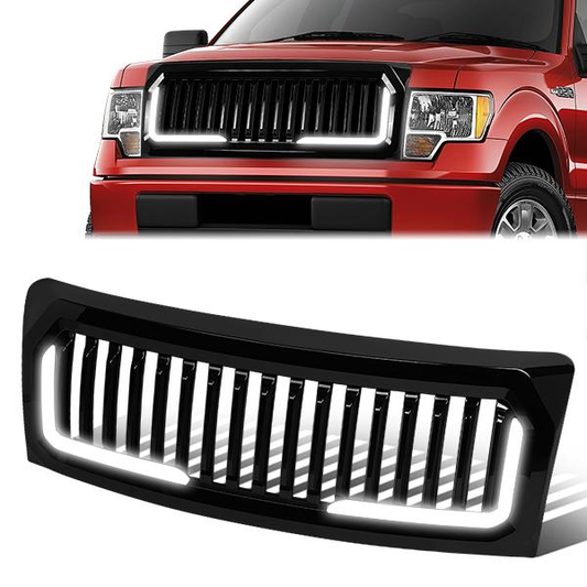 PARRILLA GRILLE - 09-14 FORD F-150 - VERTICAL FENCE STYLE - W/ LED DRL LIGHT - LED'S REQUIRE WIRING INTO EXISTING LIGHTING - BLACK