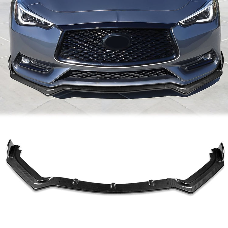 LIP FRONTAL 17-20 INFINITI Q60 COUPE - REQUIRES DRILLING BUMPER FOR INSTALLATION - 3PC - CARBON FIBER LOOK