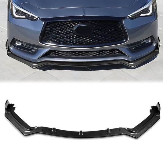 LIP FRONTAL 17-20 INFINITI Q60 COUPE - REQUIRES DRILLING BUMPER FOR INSTALLATION - 3PC - CARBON FIBER LOOK