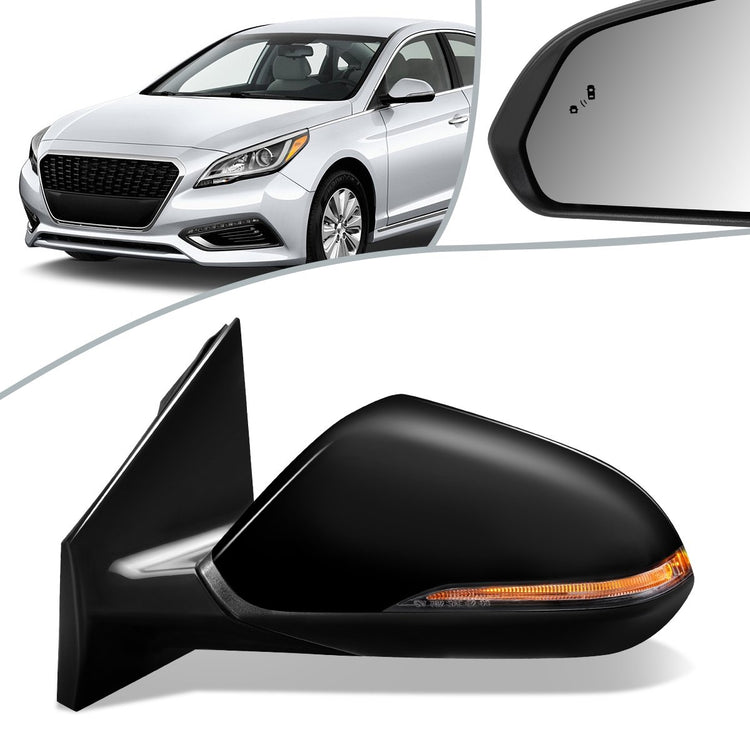 RETROVISOR MIRROR - OEM - 15-17 HYUNDAI SONATA - POWERED - HEATED - W/ SIGNAL LIGHT - W/ BSD - FOLDING - TEXTURED - BLACK MATERIAL - LEFT