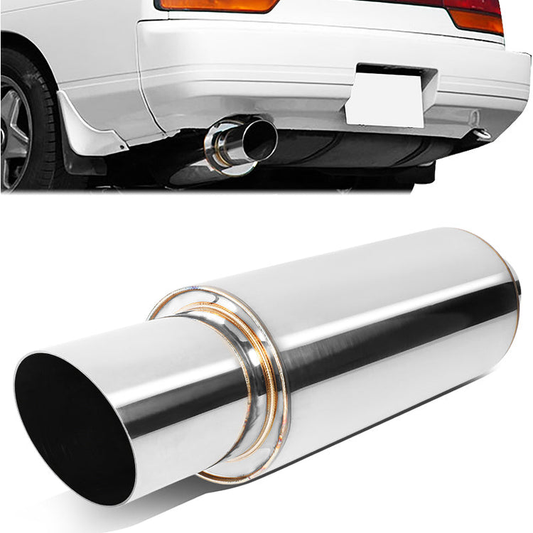 MOFLES RACING MUFFLER - TIP DIAMETER: 3.0"
TIP LENGTH: 3.5"
INLET DIAMETER: 2.25"
INLET LENGTH: 1.77"
BODY DIAMETER: 4.0"
BODY LENGTH: 9.2"
TOTAL LENGTH: 14.7" STRIGHT CUT /POLISHING