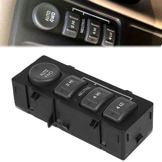 INTERRUPTOR ELEVADOR ELECTRICO TRANSFER CASE SWITCH - 2002 CADILLAC ESCALADE, CHEVY AVALANCHE 1500, 2500 / 99-02 CHEVY SILVERADO 1500, 2500, GMC SIERRA 1500, 2500 / 00-02 CHEVY SUBURBAN 1500, 2500, CHEVY TAHOE, GMC YUKON, GMC YUKON XL 1500, 2500 - BLACK