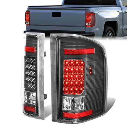 FAROS TRASEROS 07-13 CHEVY SILVERADO 1500 , GMC SIERRA 1500 / 07-14 CHEVY SILVERADO 2500HD , 3500HD , GMC SIERRA 2500HD , 3500HD - LED - BLACK / CLEAR