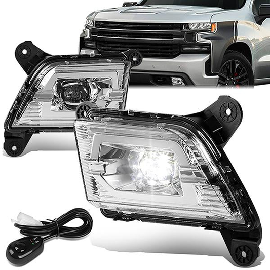 FAROS DE NIEBLA 19-20 CHEVY SILVERADO 1500, NEW BODY - DOES NOT FIT 2019 LEGACY AND LIGHT DUTY MODELS - LED - WITH SWITCH - CHROME / CLEAR