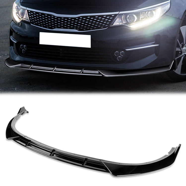 LIP FRONTAL 16-18 KIA OPTIMA - FITS LX, EX, LX-TURBO ONLY - REQUIRES DRILLING BUMPER FOR INSTALLATION - 3PC - PAINTED GLOSS BLACK