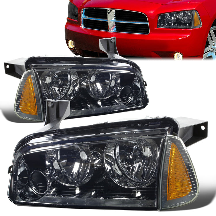 FAROS 06-10 DODGE CHARGER 4-DOOR - 4PC - SMOKE HOUSING / AMBER CORNER - 9006 LOW BEAM / 9005 HIGH BEAM