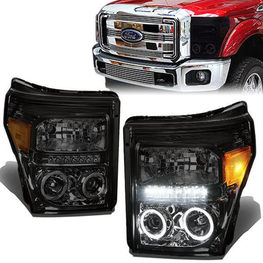 FAROS 11-16 FORD F-250, F-350, F-450, F-550 - SUPER DUTY 2/4-DOOR - LED - HALO PROJECTOR - SMOKE HOUSING / AMBER CORNER - H1 LOW BEAM / HIGH BEAM