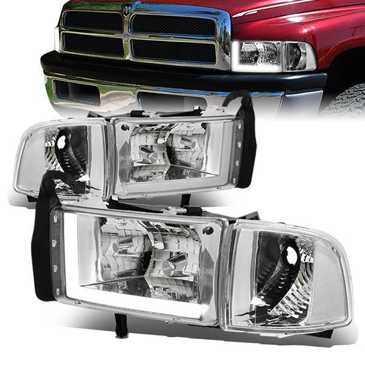 FAROS 94-01 DODGE RAM 1500 / 94-02 DODGE RAM 2500 3500 - DOES NOT FIT SPORT MODELS - LED DRL - CHROME HOUSING / CLEAR CORNER - 9004 LOW BEAM / HIGH BEAM