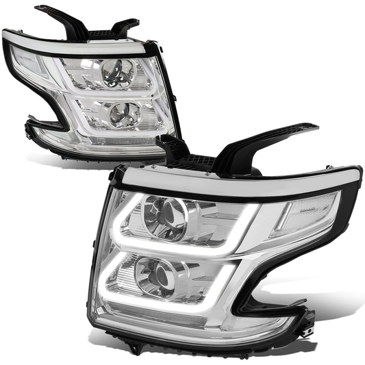 FAROS 15-18 CHEVY SUBURBAN / 15-18 CHEVY TAHOE - ONLY FITS MODELS WITH HALOGEN HEADLIGHTS - DUAL PROJECTOR - 3D - LED - CHROME HOUSING / CLEAR CORNER - H7 LOW / H1 HIGH BEAM