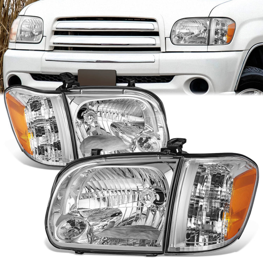 FAROS 05-07 TOYOTA SEQUOIA / 05-06 TOYOTA TUNDRA CREW CAB - CHROME HOUSING / AMBER CORNER - H4 HIGH / LOW BEAM