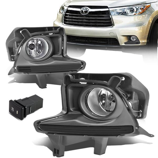 FAROS DE NIEBLA 14-16 TOYOTA HIGHLANDER - WITH SWITCH, BEZEL - H11 BULB - CHROME / CLEAR