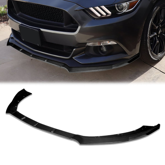 LIP FRONTAL 15-17 FORD MUSTANG GT WITHOUT PERFORMANCE OR 50TH PACKAGE - REQUIRES DRILLING BUMPER FOR INSTALLATION - 3PC - CARBON FIBER LOOK