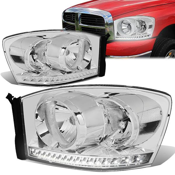FAROS 06-08 DODGE RAM 1500 / 06-09 DODGE RAM 2500 , 3500 - FITS MODELS WITH HALOGEN HEADLAMPS ONLY - LED DRL - CHROME HOUSING / CLEAR CORNER - H13 LOW BEAM / H13 HIGH BEAM