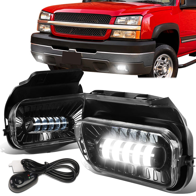 FAROS DE NIEBLA 03-06 CHEVY SILVERADO 1500, 2500HD, 3500 MODELS / 2007 SILVERADO 1500, 2500HD, 3500 CLASSIC MODELS / 02-06 AVALANCHE - LED PROJECTOR - CHROME / CLEAR