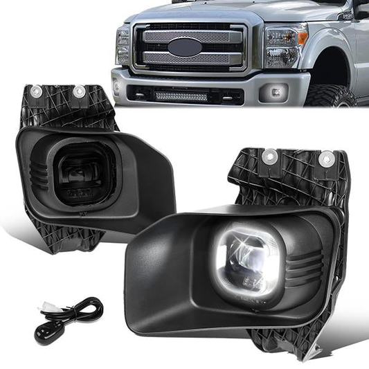 FAROS DE NIEBLA 11-16 FORD F-250, F-350, F-450, F-550 SUPER DUTY - PROJECTOR LED - WITH SWITCH, BLACK BEZEL - SMOKE