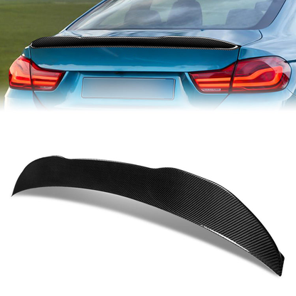 SPOILER CAR TRUNK SPOILER - 16-20 BMW 420I / 17-20 BMW 430I / 17-20 BMW 430I XDRIVE / 17-20 BMW 440I / 17-20 BMW 440I XDRIVE / 14-16 BMW 428I / 14-16 BMW 428I XDRIVE / 14-16 BMW 435I / 14-16 BMW 435I XDRIVE - FITS COUPE MODELS - CARBON FIBER BLACK