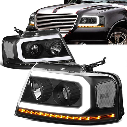 FAROS 04-08 FORD F-150 / 06-08 LINCOLN MARK LT - LED DRL - PROJECTOR - SEQUENTIAL LED TURN SIGNAL - BLACK HOUSING / CLEAR CORNER