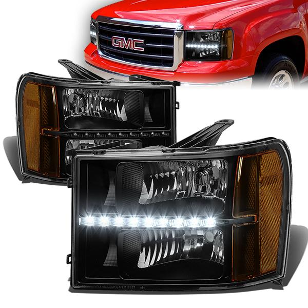 FAROS 07-13 GMC SIERRA 1500 / 07-14 GMC SIERRA 2500 , 3500 2/4-DOOR - LED DRL - BLACK HOUSING / AMBER CORNER - H11 LOW BEAM / 9005 HIGH BEAM