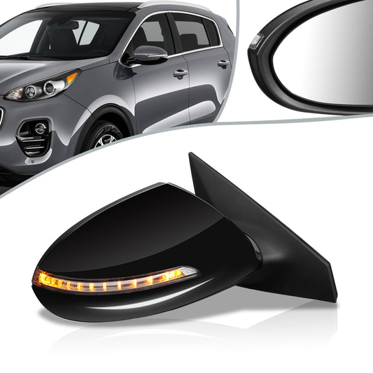 RETROVISOR MIRROR - OEM - 11-16 KIA SPORTAGE - POWERED - HEATED - W/ SIGNAL LIGHT - POWER FOLDING - BLACK MATERIAL - RIGHT