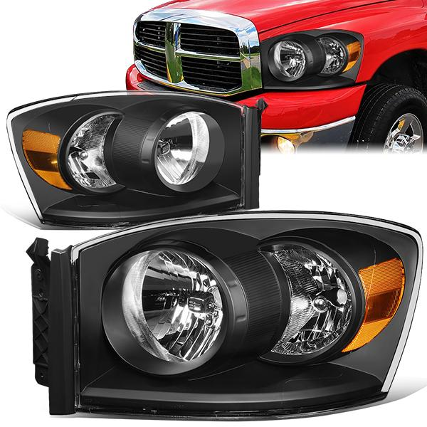 FAROS 06-08 DODGE RAM 1500 / 06-09 DODGE RAM 2500, 3500 - FITS MODELS W/ HALOGEN HEADLAMPS ONLY - H13 LOW BEAM / HIGH BEAM - BLACK HOUSING / AMBER CORNER