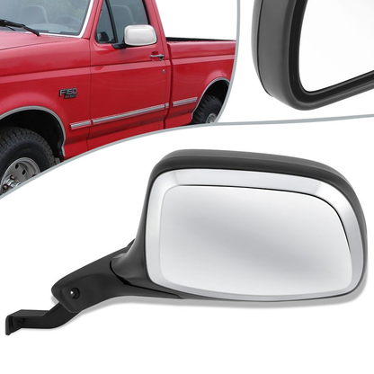 RETROVISOR MIRROR - OEM - 92-96 FORD BRONCO / 96-97 FORD F-100 / 92-97 FORD F-150 / 92-97 FORD F-250 / 92-97 FORD F-350 - MANUAL - CHROME - LEFT