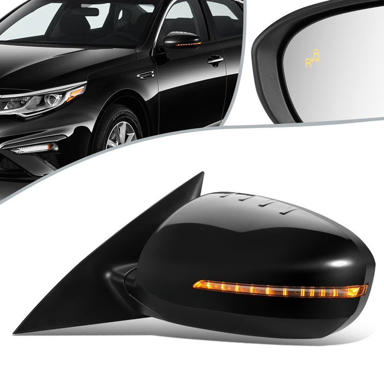 RETROVISOR MIRROR - OEM - 11-15 KIA OPTIMA - POWERED - HEATED - W/ SIGNAL LIGHT - W/ BSD - POWER FOLDING - BLACK MATERIAL - LEFT