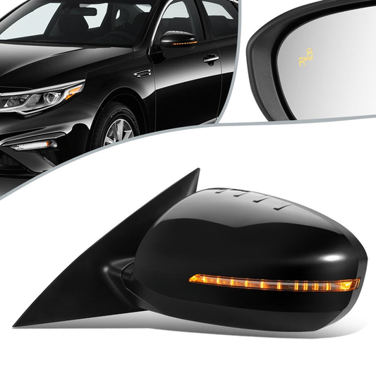 RETROVISOR MIRROR - OEM - 11-15 KIA OPTIMA - POWERED - HEATED - W/ SIGNAL LIGHT - W/ BSD - POWER FOLDING - BLACK MATERIAL - LEFT