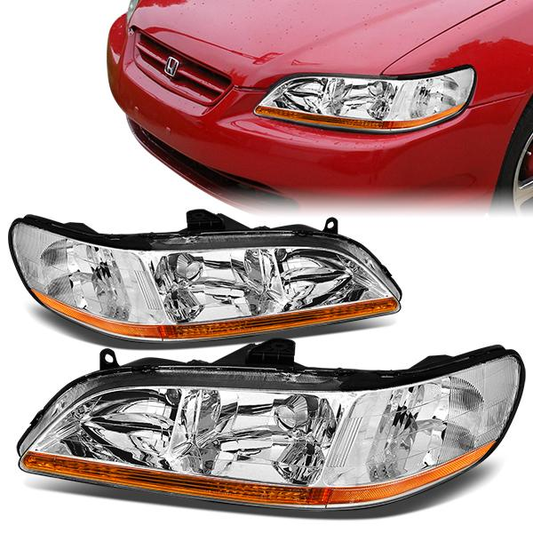 FAROS 98-02 HONDA ACCORD 2/4-DOOR - 9006 LOW BEAM / 9005 HIGH BEAM - CHROME HOUSING / AMBER CORNER