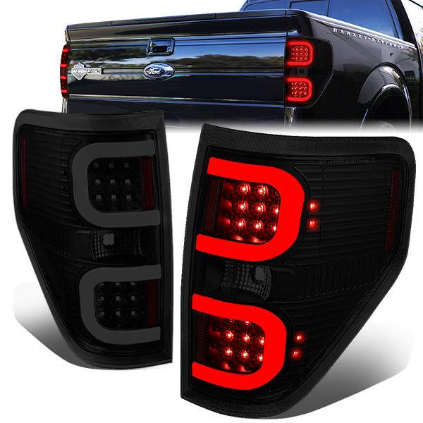 FAROS TRASEROS 09-14 FORD F-150 - DUAL C-BAR - 3D - LED - BLACK / SMOKE