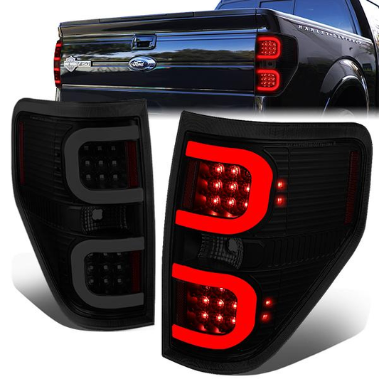 FAROS TRASEROS 09-14 FORD F-150 - DUAL C-BAR - 3D - LED - BLACK / SMOKE