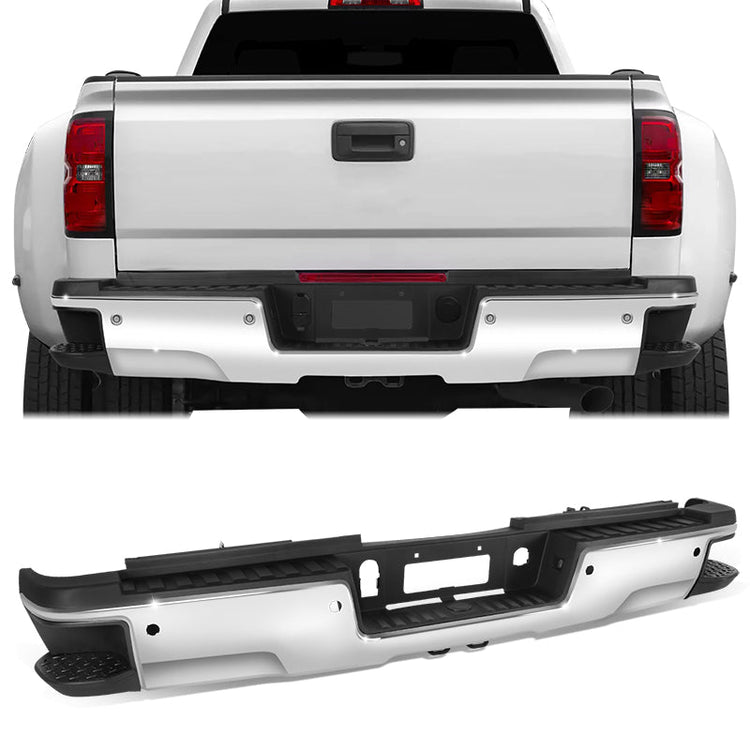 DEFENSA TRASERA 15-19 SILVERADO SIERRA 2500 3500?CHROME WITH SENSOR HOLE?WITH HITCH DRAW BAR?