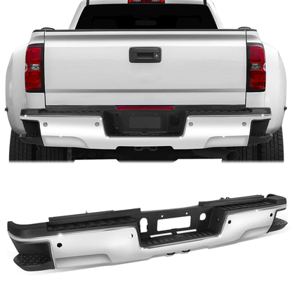 DEFENSA TRASERA 15-19 SILVERADO SIERRA 2500 3500?CHROME WITH SENSOR HOLE?WITH HITCH DRAW BAR?