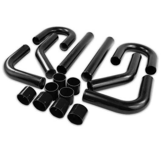 TUBERIA INTERCOOLER UNIVERSAL INTERCOOLER PIPING - ALUMINUM - 3.00" - 8PC - PIPES / HOSES / CLAMPS - BLACK - J9-4 / J14-3 / ZA10-4