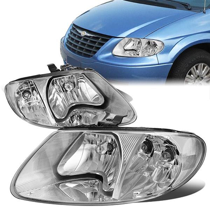FAROS 01-07 CHRYSLER TOWN & COUNTRY / 01-07 DODGE CARAVAN / 01-07 DODGE GRAND CARAVAN / 01-03 CHRYSLER VOYAGER - FIT MODELS WITH 113 WHEEL BASE ONLY - OE STYLE - CHROME HOUSING / CLEAR CORNER - 9007 LOW BEAM / HIGH BEAM