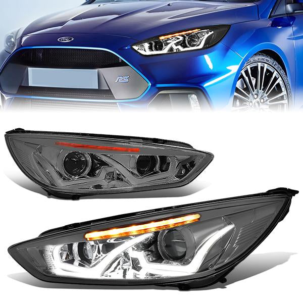 FAROS 15-17 FORD FOCUS 4-DOOR - ONLY FITS HALOGEN HEADLIGHT MODELS -  DOES NOT FIT ELECTRIC MODELS - LED - DUAL HALO PROJECTOR - SMOKE HOUSING / AMBER CORNER - H11 LOW BEAM / H1 HIGH BEAM