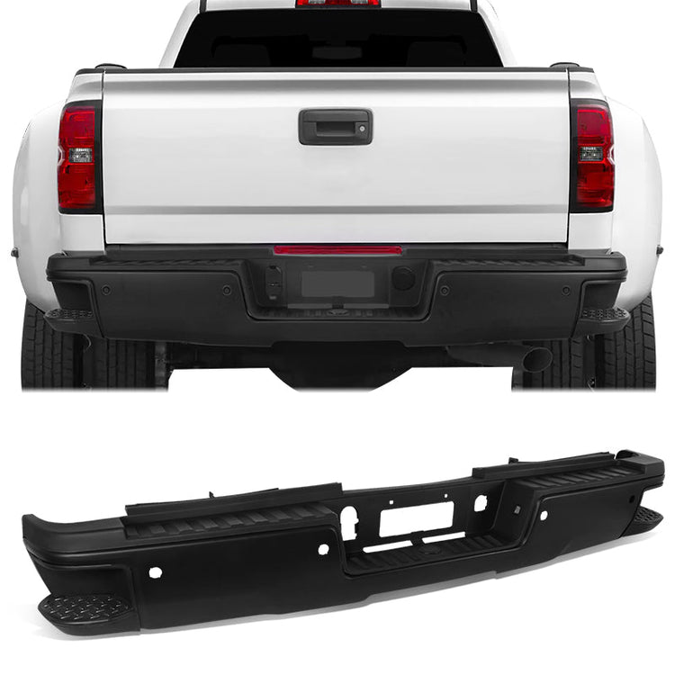 DEFENSA TRASERA 15-19 SILVERADO SIERRA 2500 3500?BLACK WITH SENSOR HOLE?WITHOUT HITCH DRAW BAR?