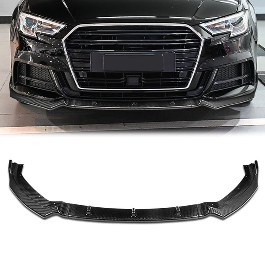 LIP FRONTAL 17-20 AUDI A3, S3 - FITS PREMIUM PLUS, S-LINE ONLY - REQUIRES DRILLING BUMPER FOR INSTALLATION - 3PC - REAL CARBON FIBER