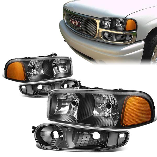 FAROS 2001 GMC SIERRA C3 / 02-06 GMC SIERRA 1500 DENALI / 07 GMC SIERRA 1500 DENALI CLASSIC / 01-06 GMC YUKON DENALI, YUKON XL 1500 DENALI - BLACK HOUSING / AMBER CORNER - 9006 LOW BEAM / 9005 HIGH BEAM