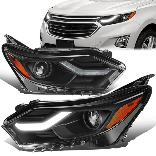 FAROS 18-21 CHEVROLET EQUINOX - ONLY FITS MODELS WITH FACTORY HALOGEN HEADLIGHTS - DOES NOT FIT HID XENON OR LED HEADLIGHT MODELS - PROJECTOR - LED DRL - BLACK HOUSING / AMBER CORNER - 9012 H1R2 LOW BEAM / HIGH BEAM